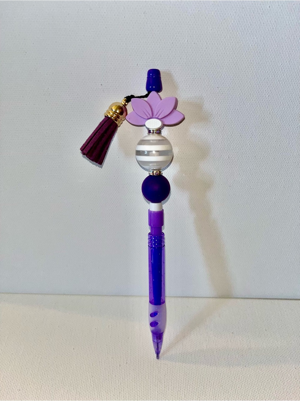 Novelty Purple Mechanical Pencil w/Rhinestone/Elegant Flower/Focal Bead Accents